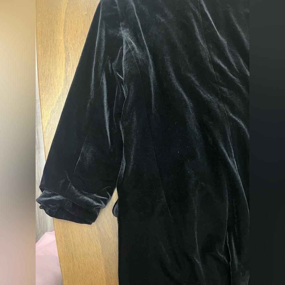 Sold* Express Women's Black Velvet Blazer Jacket Cinch Sleeve Open Front Small - Picture 12 of 13